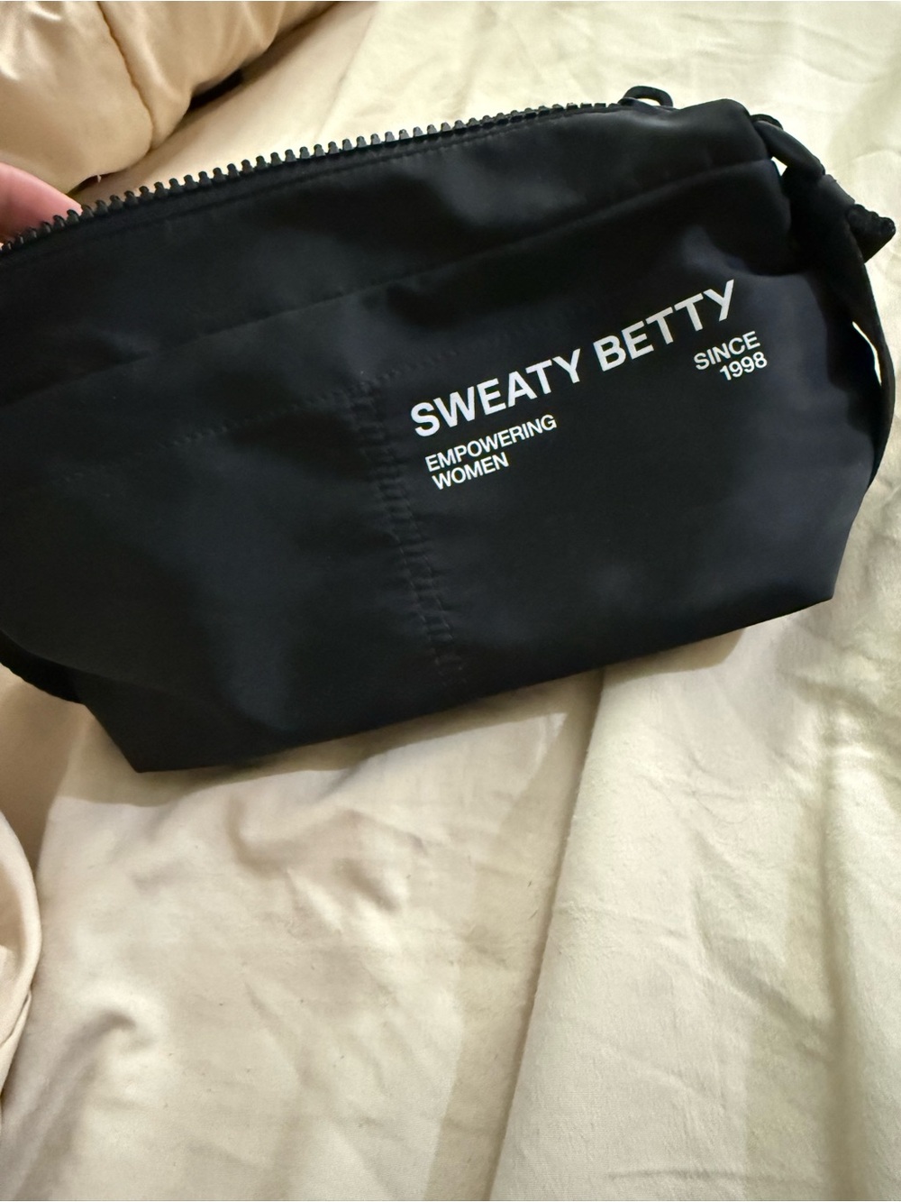 Sweaty Betty Black Logo Zip Pouch with White Text
